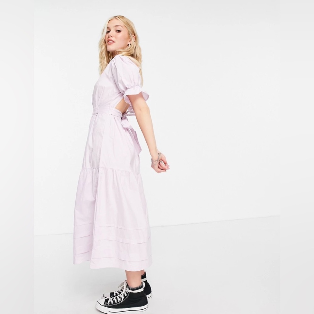 Influence cotton poplin open back midi dress in lilac